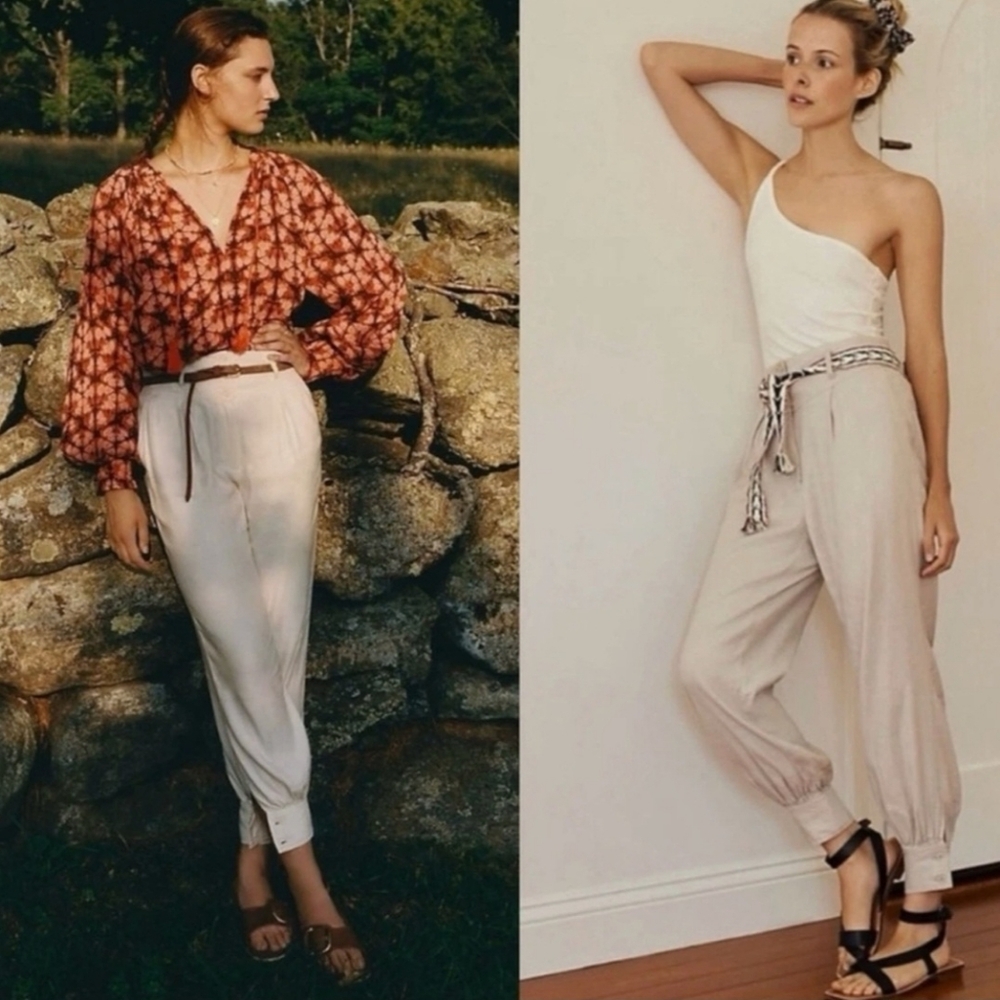 Anthropologie Marie Linen Blend Pleated Boho Jogger Pants Size 10